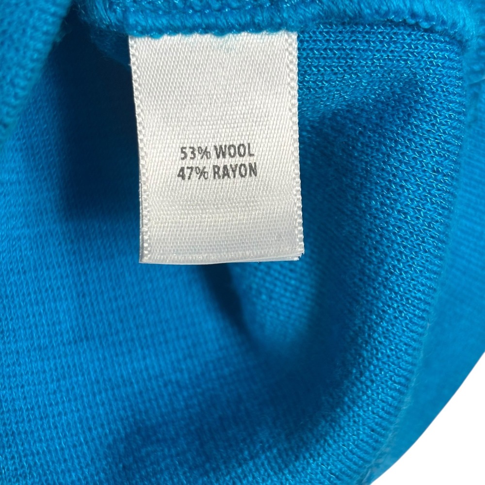 St. John Turquoise Blue Asymmetrical Knit Sheath Dress Size 6 Ruched Wrap Front - Picture 10 of 14